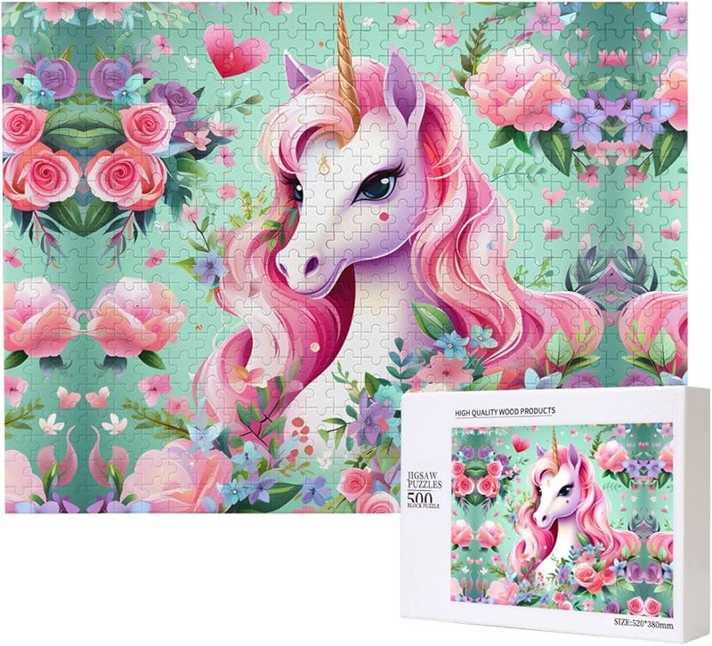 لغز بازل فايا الوردي يونيكورن 500 قطعة للكبار ديكور منزلي هدية 20.4 × 15 - Image 1